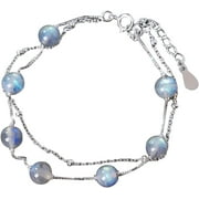 ZEZH Premium Ladies 925 Sterling Silver Bracelet - Jewellery Multi Row Moonstone Beaded Bracelet