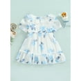 thumbnail image 4 of Franhais Girls Casual Summer Princess Dress, Flower Print Round Neck Short Sleeve Ruffled Skirt, 4 of 9