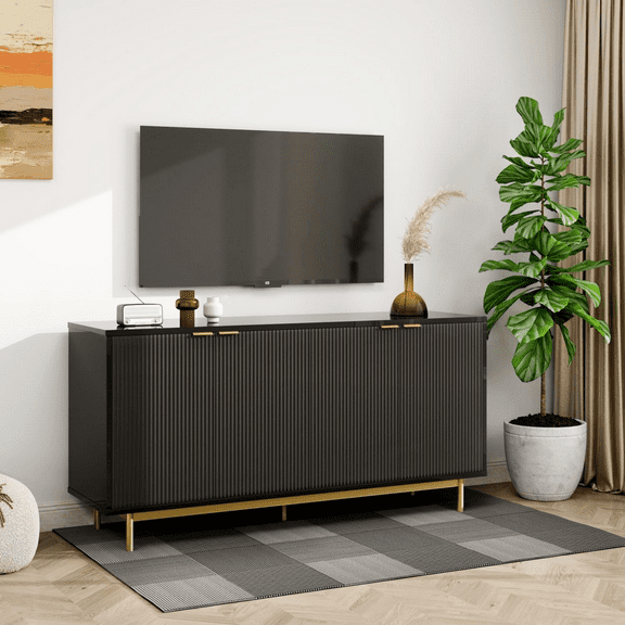 Buffet with Storage, 58’ Large Sideboard with Shelves and 4 Doors, Fluted Sideboard Coffee Bar Cabinet for Dining Room, Living Room, Kitchen