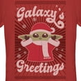 thumbnail image 2 of Junior's Star Wars: The Mandalorian Christmas Grogu Galaxy's Greetings Cute Graphic Tee Red Small, 2 of 3