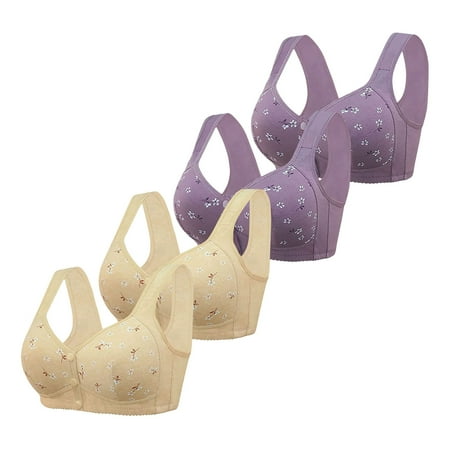 Black of Friday Deals!Clearance Staron 4PC Front Close Bras for Women No Underwire Comfort Bra Wireless Soft Strap Bra Comfortable Comfort Bras Solid Color Bra