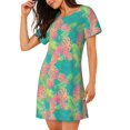 thumbnail image 2 of Logiee Colorful Palm Leaves Print Nightgowns for Women,Soft Short-Sleeved Lightweight Sleepwear, Loose Sleepshirts, 2 of 6
