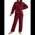 thumbnail image 3 of Pijama de 2 Piezas para Mujer, Conjunto de Ropa de Estar por Casa, Suéter de Punto, Cuello Redondo, Larga, Conjuntos Peludos Vino Tinto L, 3 of 8