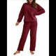 thumbnail image 3 of Pijama de 2 Piezas para Mujer, Conjunto de Ropa de Estar por Casa, Suéter de Punto, Cuello Redondo, Larga, Conjuntos Peludos Vino Tinto M, 3 of 8