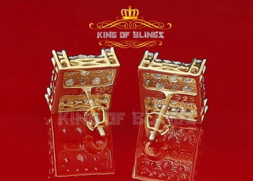 King of Bling's Yellow 925 Silver 0.96ct Cubic Zirconia Men's/Women's Screw Back CZ Stud Earring