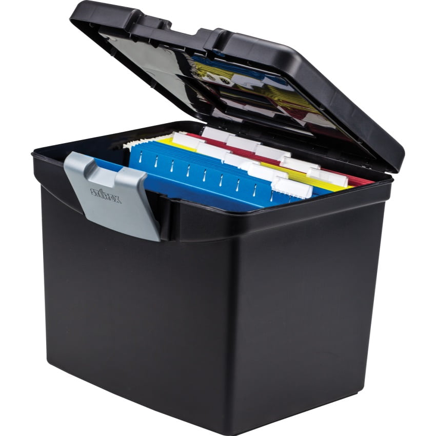 Storex Portable File Box, with XL Storage Lid, Black (Case of 2
