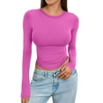thumbnail image 5 of Stichou Women's Long Sleeve Crop Top - 2026 Spring Summer Stretchy Comfort Fit, Casual & Workout Wear Hot Pink M, 5 of 5