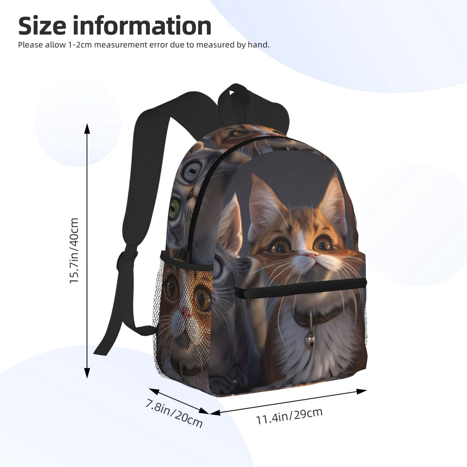 Gukieu Wide Eyed Cartoon Cats Print Backpack, Waterproof Backpack with Adjustable Shoulder Straps, Suitable for Campus, Business, Travel, Unisex