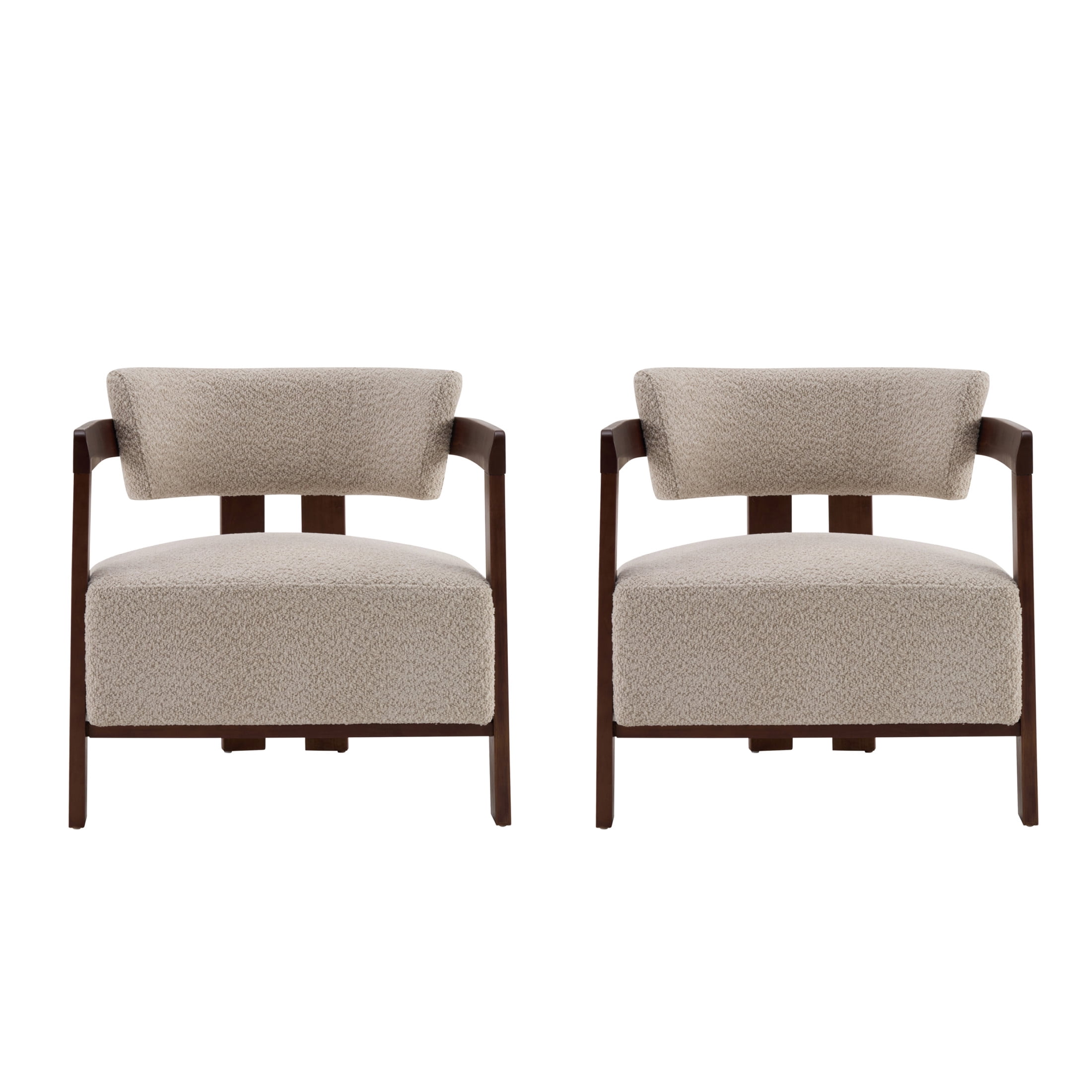 Christopher Knight Home Mid-Century Modern Boucle Upholstered Accent Arm Chair, Wood Frame, Wheat, Set of 2