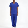 thumbnail image 4 of Scrub Sets for Woman Solid V-Neck Short Sleeve Tops Long Pants Nurse Work Uniform with Pockets Blue L, 4 of 4