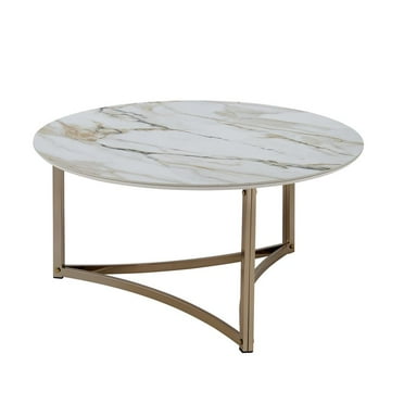 ACME Aziz Contemporary Metal Coffee Table with Stone Top in Champagne Bronze