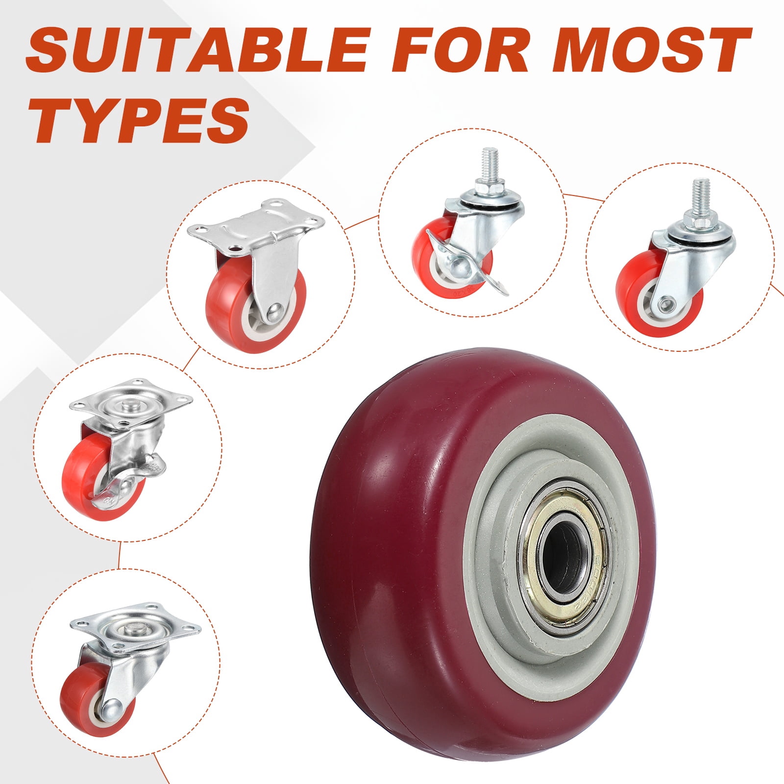 Uxcell Push Cart Wheels Replacement Nylon Rolling Casters Wheel with Bore for Furniture Platform Trucks Shopping Cart 3 Inch