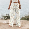 thumbnail image 4 of Mlqidk Trousers Pants for Women Casual High Waisted Gauze Pants Petite Wide-Leg Cotton Linen Trousers Plus Size Loose Floral Print Pants with Pocket White 2XL, 4 of 5