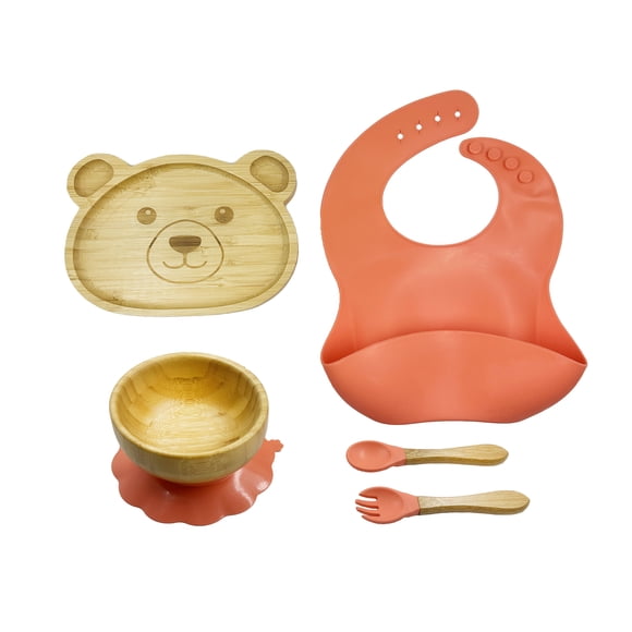 Set De Alimentación Para Bebé Diseño De Oso En Bambú