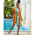 thumbnail image 2 of EDOLYNSA Colorful Stripes Printed Dresses Plus Size Crochet Dress with Tassel Bikini Cover Up See-Through Beachwear, 2 of 10