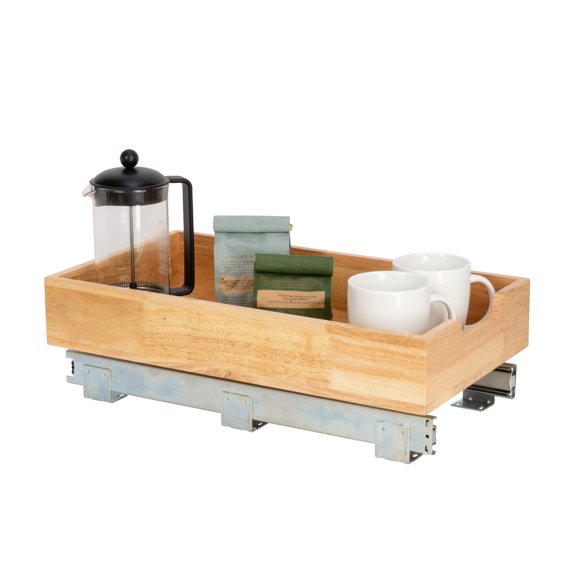 Household Essentials Glidez Steel and Wood Pull-Out/Slide-Out Storage Organizer for Under Cabinet Use - 1-Tier Design - Fits Standard Size Cabinet or Shelf, Brushed Nickel and Natural