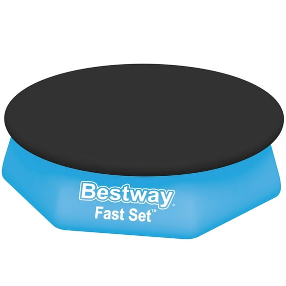 Bestway: 8' Round Pool Cover - Above Ground Pool Protector, Clear Water Maintenance Accessory, Drain Holes & Secure Rope, Durable PVC, Keep Out Debris