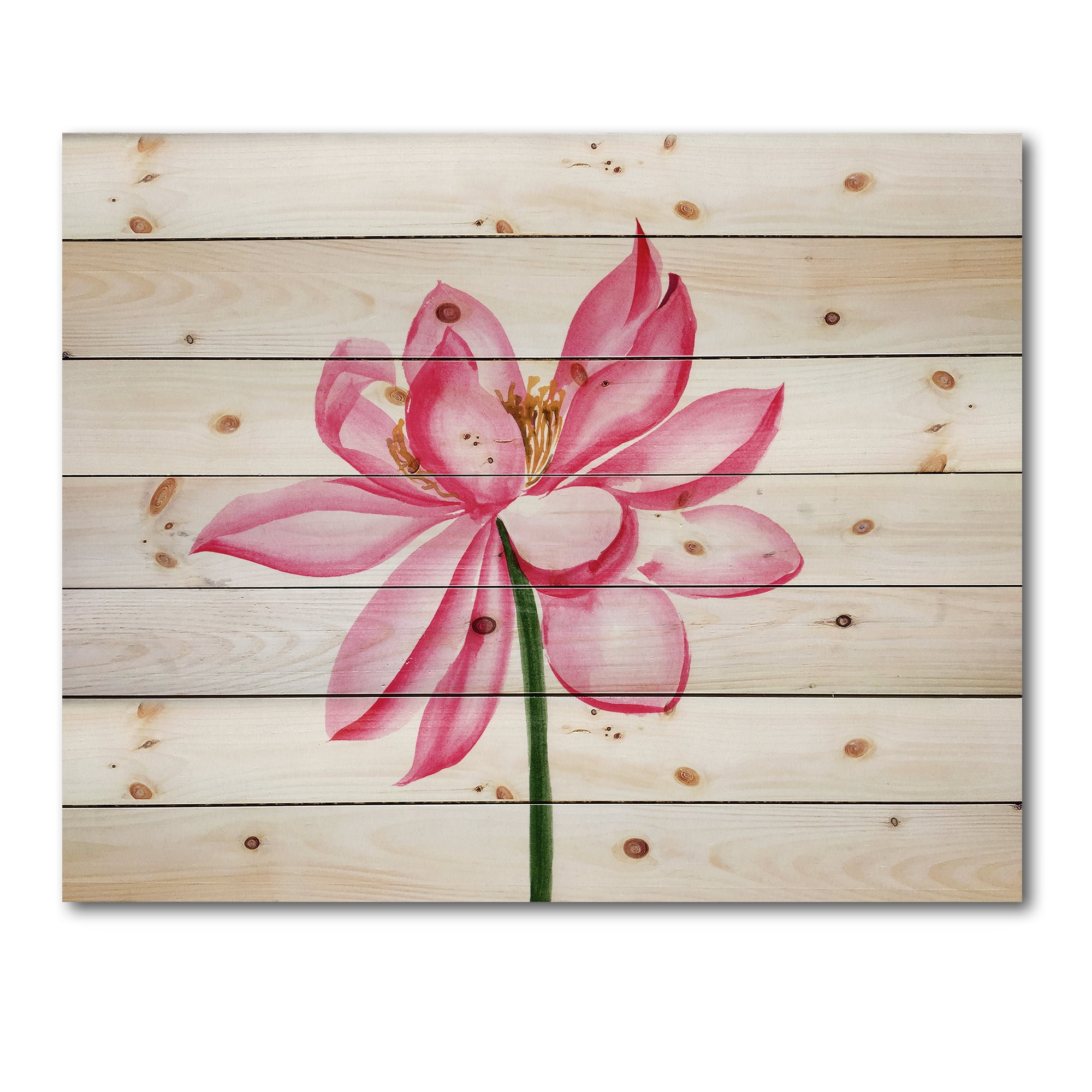 Designart 'Ancient Detail of A Pink Lotus' Traditional Print on Natural Pine Wood