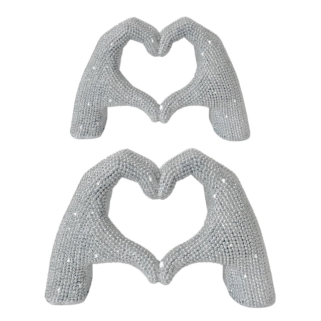 Figura de resina con forma de corazón y gesto de amor con purpurina, escultura para escritorio, estantería, adorno decorativo