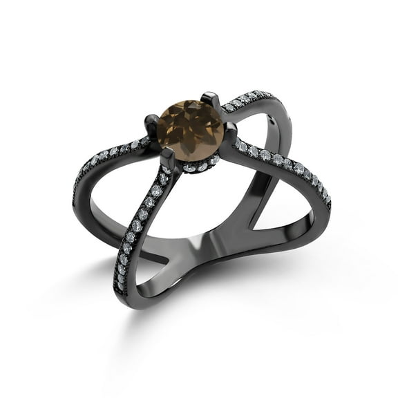 Gem Stone King 1.38 Ct Round Brown Smoky Quartz 925 Sterling Silver Ring (Size 5)