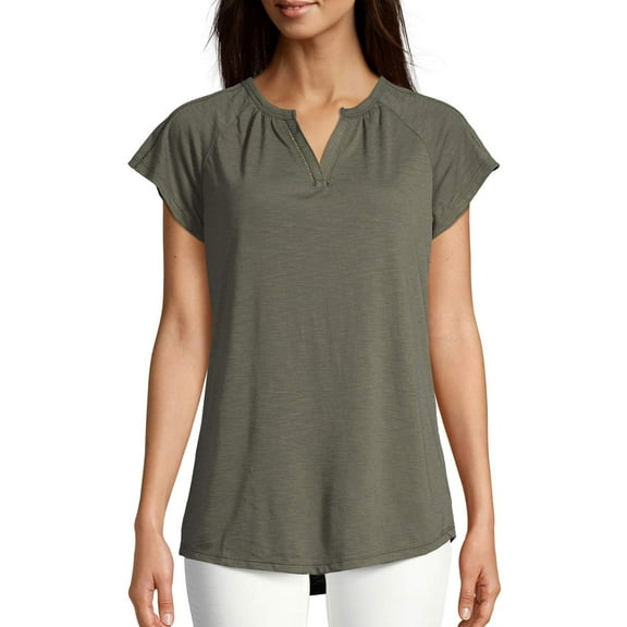 Hanes Women's Short-Sleeve Peasant Henley Tee
