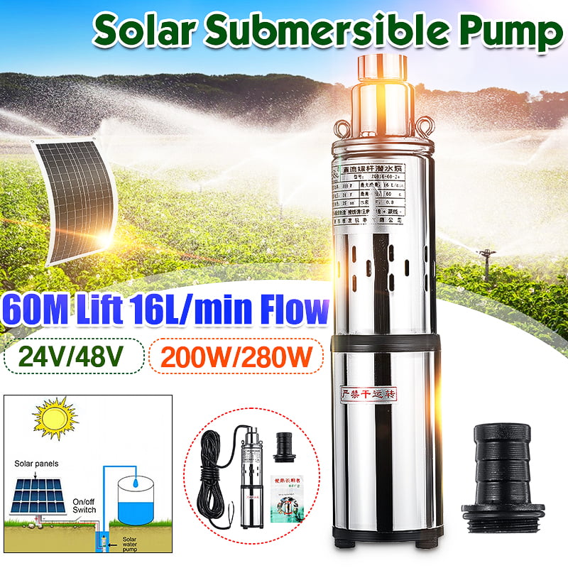 24V DC Solar Submersible Pump Deep Well Water Pump 30M Lift Stainless Steel 200W 