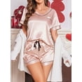 thumbnail image 4 of Avidlove Women's Satin Silk Pajama Set Short Sleeve Pj Tops with Short Sleepwear Two Piece Loungwear Soft Matching Lounge Sets S-XXL, 4 of 8
