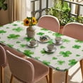 thumbnail image 3 of St. Patrick's Day Table Cloths for 4 Foot Rectangle Tables, Rustic Lucky Clovers Green Patio Waterproof Elastic Fitted Tablecloths, Washable Rectangular Table Cover for Camping, 3 of 8