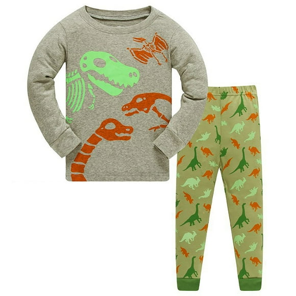 GDREDA Toddler Boy Outfits Toddler Baby Boys Pajamas Kids 2 Piece Pj's Long Sleeve Dinosaur Sleepwear Clothes Set Outfits Green,6-7 Years