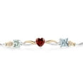 thumbnail image 2 of Gem Stone King 925 Silver and 10K Yellow Gold Sky Blue Aquamarine and Red Garnet and Lab Grown Diamond Tennis Bracelet for Women By Keren Hanan (2.00 cttw, Adjustable up To 9 inch), 2 of 4