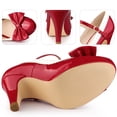 thumbnail image 6 of BLISSFUL STEP Women's Back to School Mary Jane Pumps Ankle Strap Bow Decor Closed Toe Stiletto Heels Red 8.5, 6 of 6