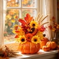 thumbnail image 5 of Artificial Sunflower and Pumpkin Table Decor, Realistic Faux Floral Pumpkin Ornament, Fall Desktop Centerpiece, Seasonal Autumn Home Dining Table Mantel Decoration, A, 5 of 7