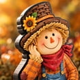 thumbnail image 3 of Fall Harvest Scarecrow Figurine Set of 2, Wood 2D Scarecrow Sitting on Pumpkin Statue with Sunflower, Autumn Farmhouse Tabletop Decor for Mantel Shelf Thanksgiving Home Decor, 3 of 5