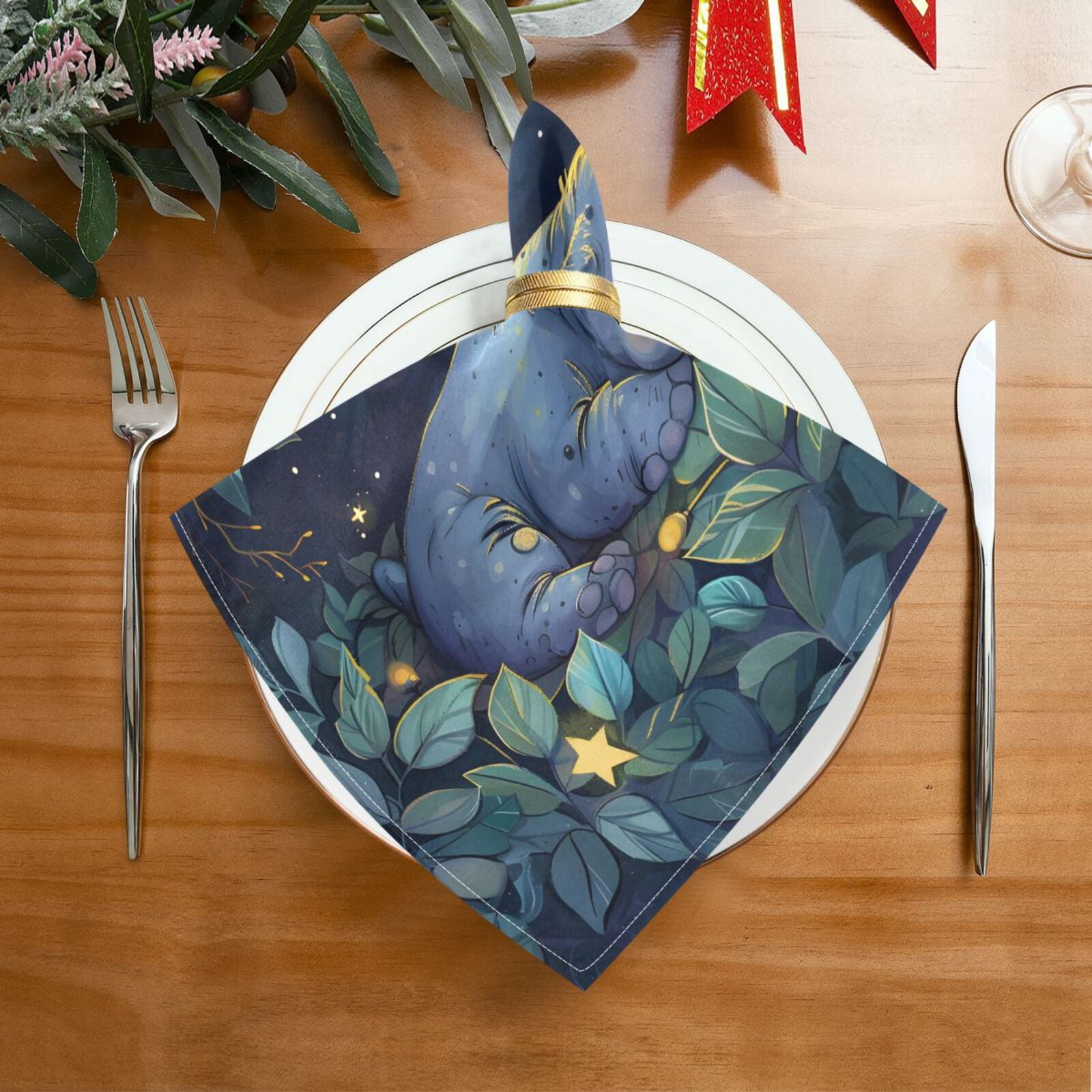 JSTEL Cute Hoppo Baby Cloth Napkins Set of 6, 20x20 Inch Washable and Reusable Napkin for Decoupage Dinner Party Everyday Use