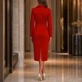 thumbnail image 7 of Ygbgbb Womens Dresses Blazer Lapel Double Breasted Fitted Waist Slim Midi Pencil Dress for Office Commute Business Formal Event Red S, 7 of 7