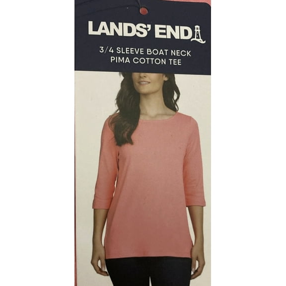 Lands' End 3/4 Sleeve Boat Neck Pima Cotton Tee, Pink. X Large