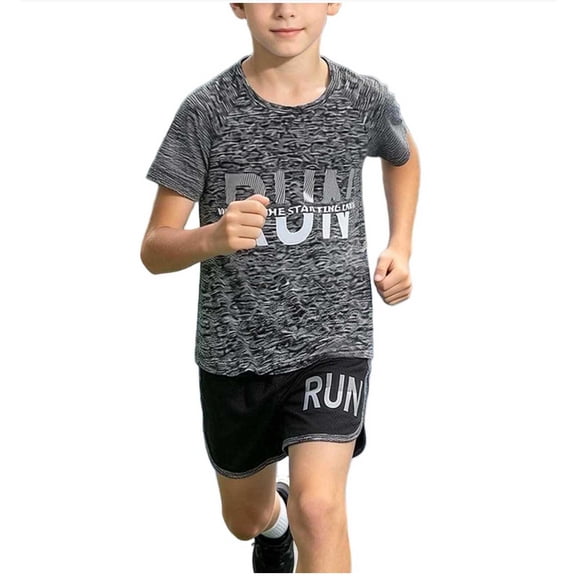 Kids Sport Outfit Sets Unisex Boys and Girl 2 Piece Shirts Suits Short Sleeve T Shirts and Elastic Shorts Children's Sportwears Set Home Casual Outfit Lightweight, Breathable Quick-Drying