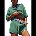 thumbnail image 2 of Conjunto de Suéter de Mujer de 2 Piezas, Top de Punto con Cuello en V y Mangas 3/4 Extragrandes, Pantalones Cortos de Cintura Alta, Conjuntos de Estar por Casa. Verde XL, 2 of 8