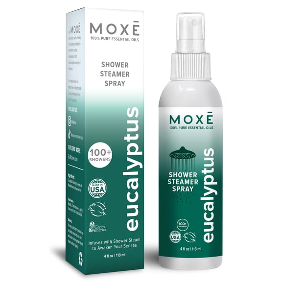 MOXE Brume de Douche, Vaporisateur Vapeur de Spa, Huiles Essentielles Naturelles Certifiées, Aromathérapie, Soulagement de la Tension (Eucalyptus, 118 ml (Lot de 1))