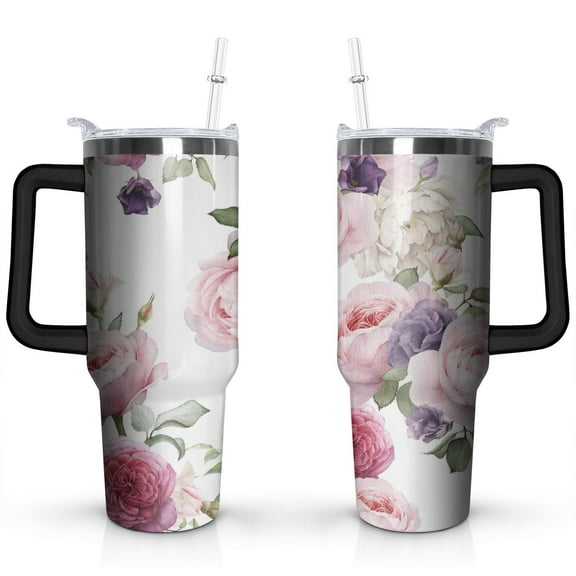 Watercolor Rose 40oz Stainless Steel Vacuum Insulated Tumbler with Lid and Straw Gifts for Mom Friend Sister Grandma