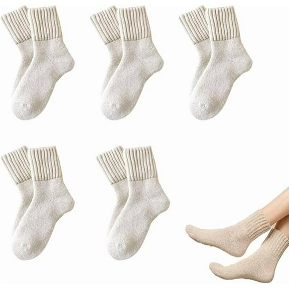 5 Pairs Women's Solid Mid-Calf Socks, Scrunchie Socks for Women, Thick Warm Cozy Retro Trendy Slouch Sock(5pcb)