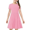 thumbnail image 6 of HomeGardon Girls Dress,Toddler Dress for Girls Toddler Kids Girls Cute Solid Color Print Short Sleeve Stretchy Dress A Line Dress,120-170, 6 of 9