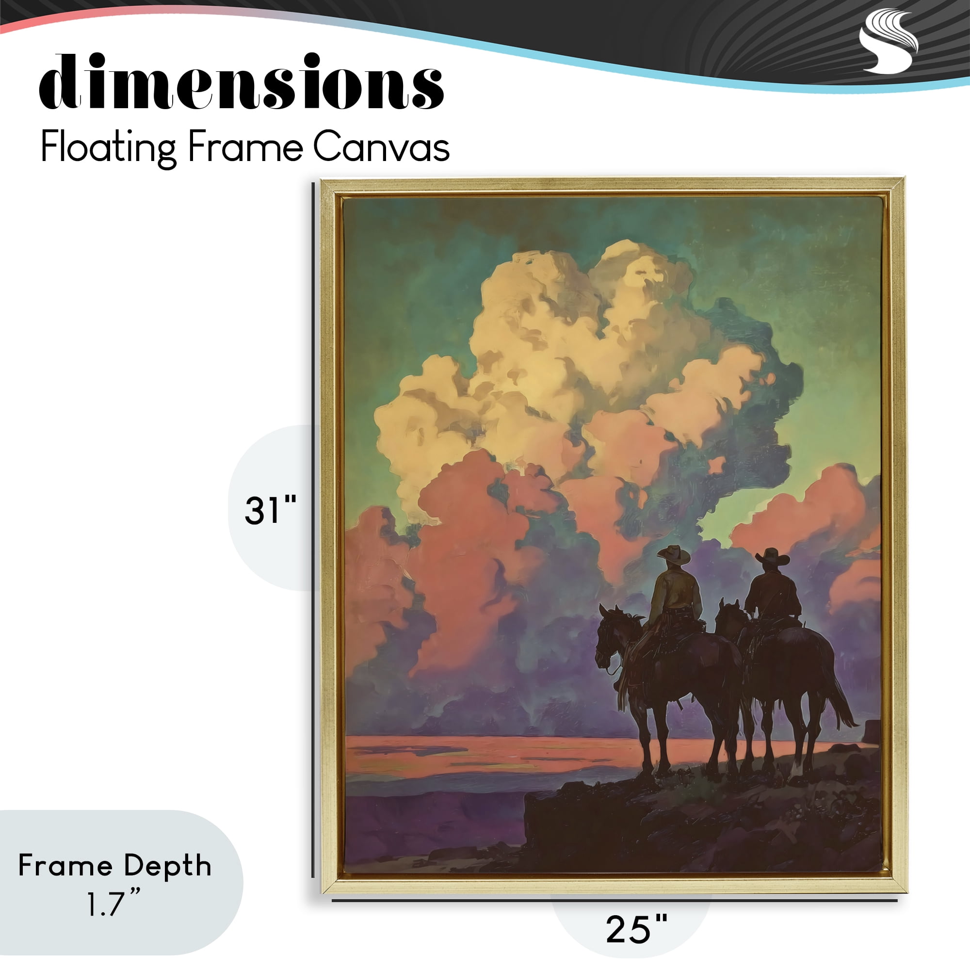 Stupell Industries Cowboys Silhouetted Against Clouds Gold Framed Floater Canvas Wall Art, design by Arlington Prints