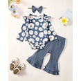 thumbnail image 2 of Newborn Baby Girls Clothes 3 Months Girls 3PCS Romper Outfits Set Flower Print Newborn Girls Long Sleeve Top Pants Set with Headband Blue, 2 of 9