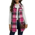 thumbnail image 3 of Womens Flannel Plaid Vest Tops Trendy Long Sleeveless Button Down Shirts Jackets Casual Fall Checkered Shacket Coat Hot Pink M, 3 of 4