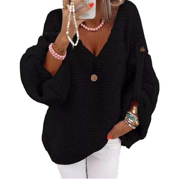 Womens Sweaters Cable Knitted Pullover Solid Color Sweaters for Womens V Neck Long Sleeves Sweater Fall Winter Tops for Womens Cogild