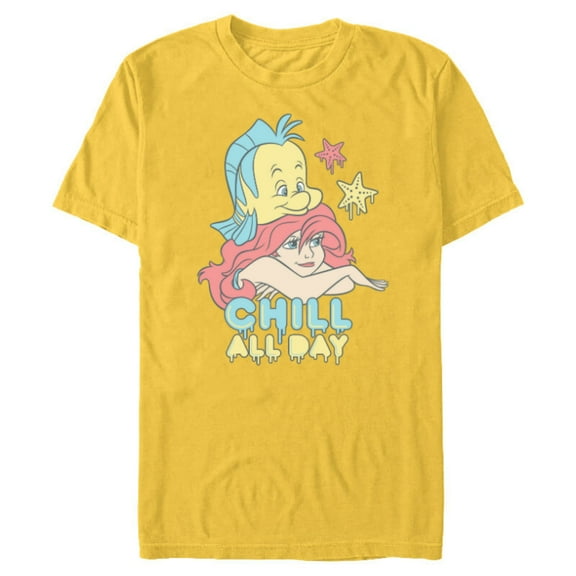 Disney The Little Mermaid Chill All Day - Short Sleeve Blended T-Shirt for Adults - Customized-Yellow
