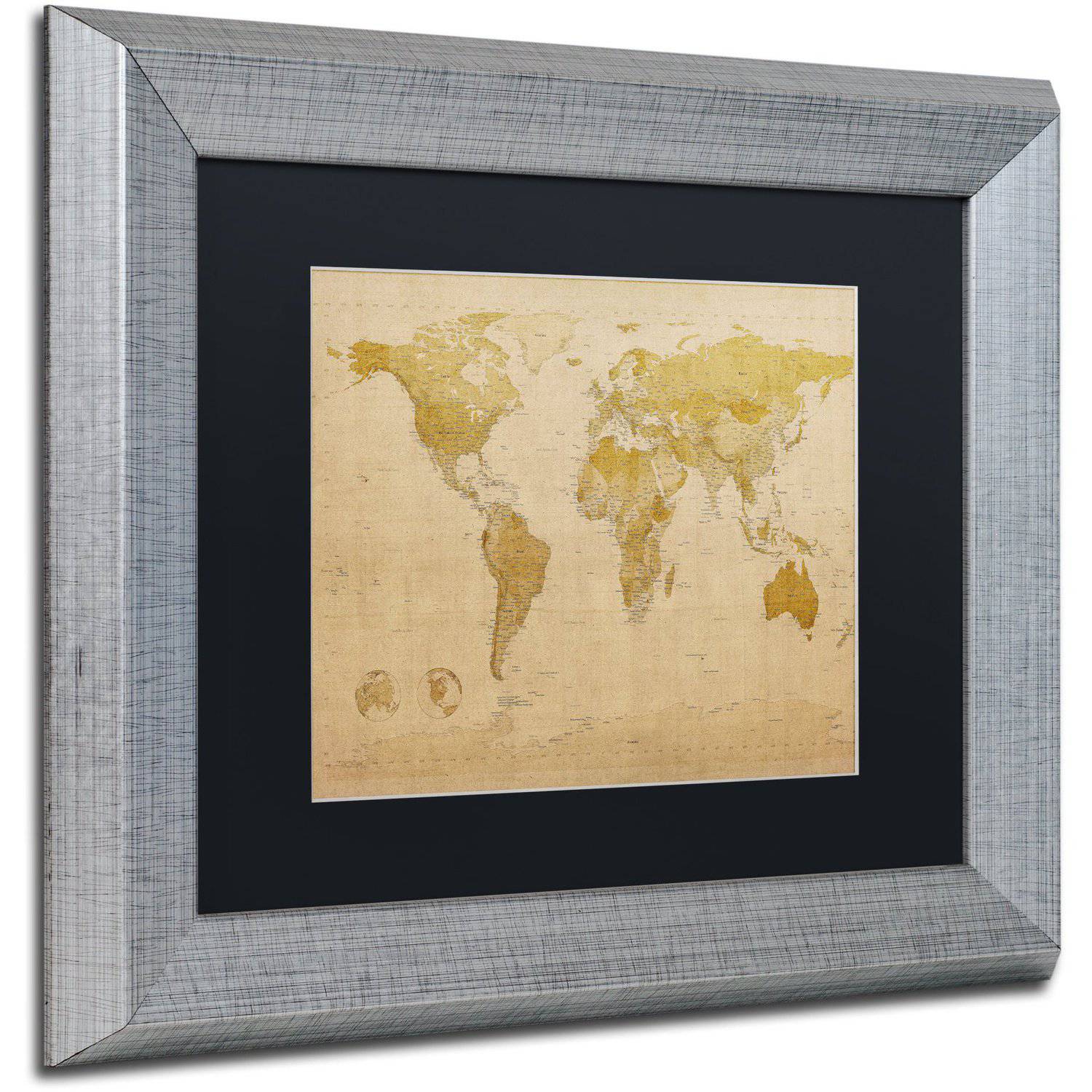 Trademark Fine Art "Antique World Map" Canvas Art by Michael Tompsett Black Matte, Silver Frame