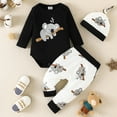 thumbnail image 2 of MEZZALL Infant Boys Girls Long Sleeve Cartoon Prints Romper Solid Color Pants Hat Outfits Set For Kids Clothes Cute Baby Toddler Dailywear, 2 of 9