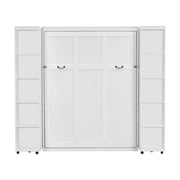 Mintazer Queen Murphy Bed with Pull-Out Storage Cabinets, Modern Foldable Wall Bed with Storage Doors for Bedroom Apartment Guest Room, White